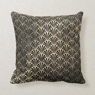 Coussin Art Déco Ocean Black Sepia Gold Seashing Scale