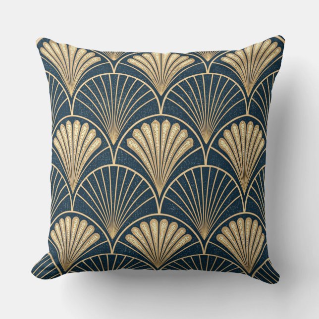 Coussin Art Déco Or Et Marine  (Recto)