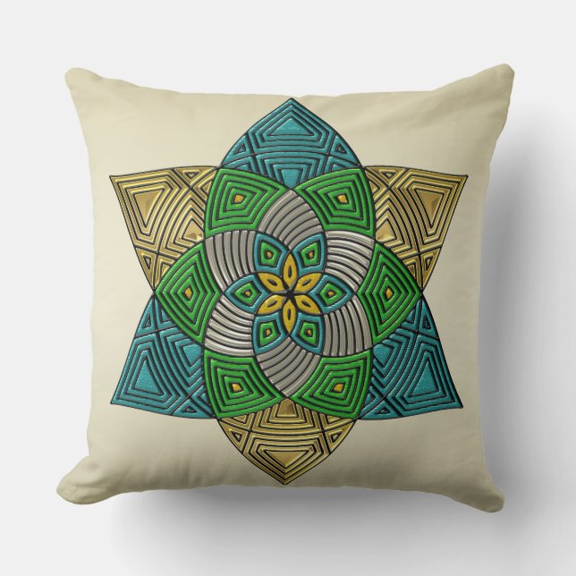 Coussin Art Déco Peacock Feather Inspiré Mandala (Recto)