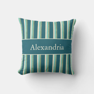 Coussin Art Déco personnalisé Teal, vert et rayures dorées