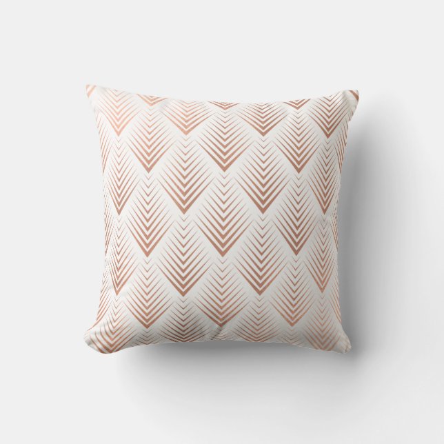 Coussin Art Déco Rose Dieu Cuivre blanc géométrique Tribal (Recto)