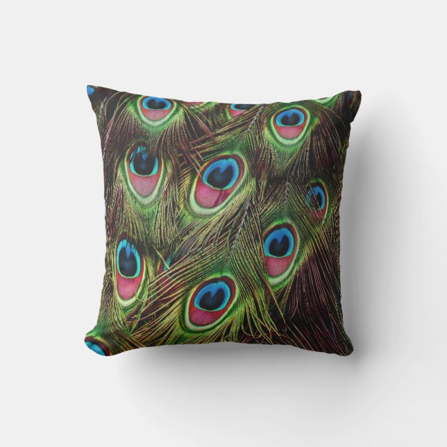 Coussin art déco vert sarcelle turquoise plume de paon (Recto)