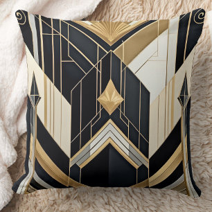 Coussin Art Déco vieux Gold Noir géométrique tri Design