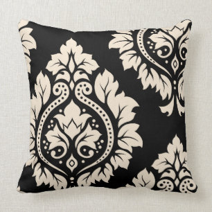 Coussin Art décoratif I de damassé - crème sur le noir