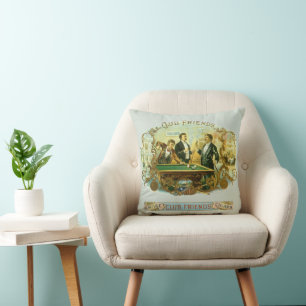 Coussin Art d'étiquette de cigare vintage, Club Friends Bi
