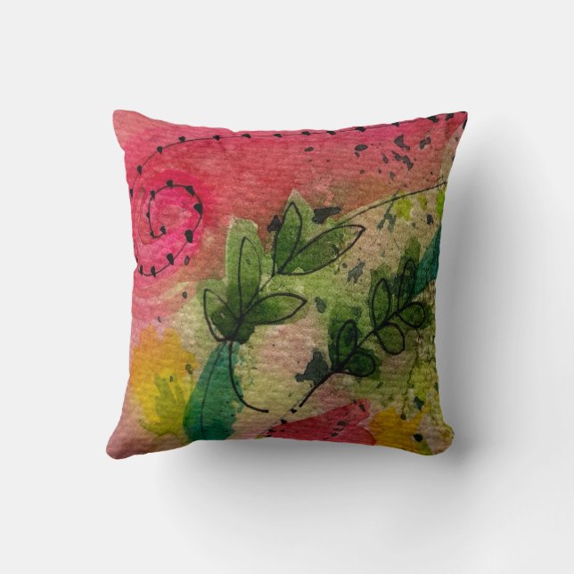 Coussin Art d'impressionnisme abstrait à l'aquarelle et à  (Verso)