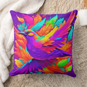 Coussin Art d'oiseau coloré