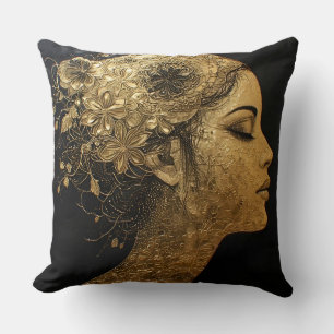Coussin Art doré élégant du profil d'une femme