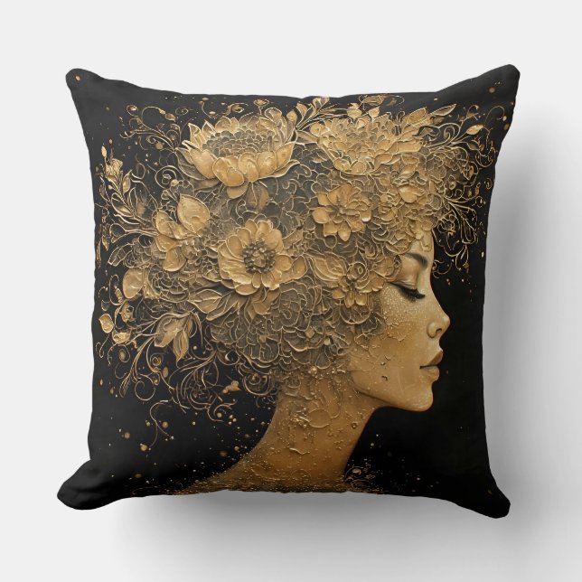 Coussin Art doré élégant du profil d'une femme (Recto)