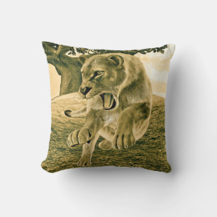 Coussin Art dramatique de la lionne de safari faunique