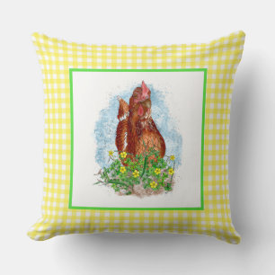 Coussin Art du poulet tiré à la main