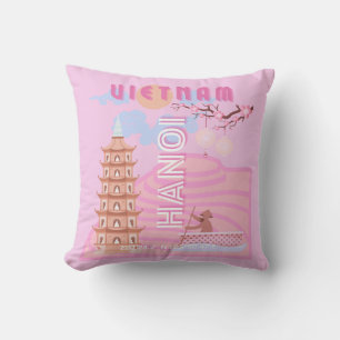 Coussin Art du voyage au Vietnam, Rose