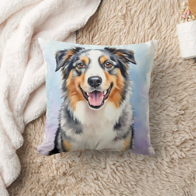 Coussin Art éclaboussé aquarelle de Berger Australien (Couverture)
