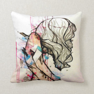 Coussin art émotif girly d'illustration rose de mode