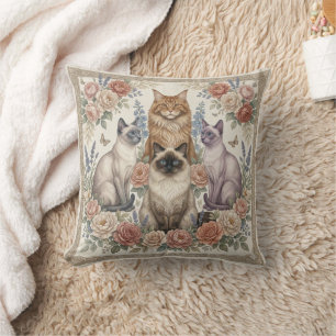 Coussin Art félin floral ornemental victorien vintage