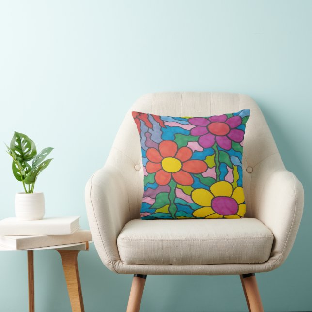Coussin Art Fleur Hippie Rétro (Chaise)