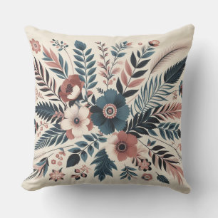 Coussin Art floral crème botanique moderne