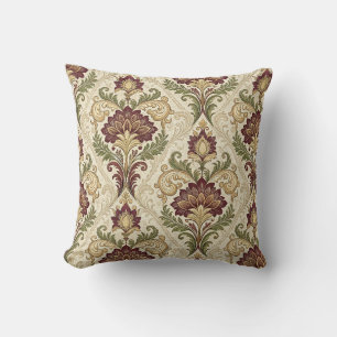 Coussin Art floral damassé baroque orné vintage