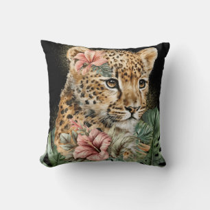 Coussin Art floral d'animaux bébé de jungle à l'aquarelle