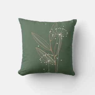 Coussin Art floral de ligne botanique minimaliste vert