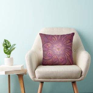 Coussin Art floral fractal moderne abstrait couleurs de ba