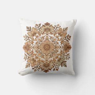 Coussin Art floral mandala complexe tons bruns