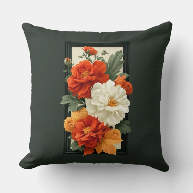 Coussin Art floral orange et blanc élégant (Recto)