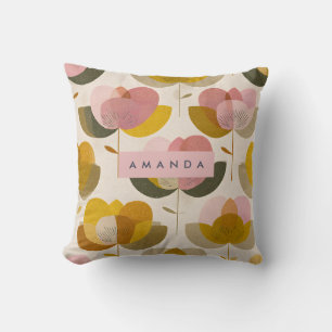Coussin Art floral personnalisé de style milieu du siècle