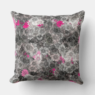 Coussin Art floral rose et gris multicolore