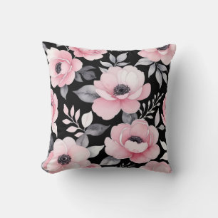 Coussin art floral rose et noir