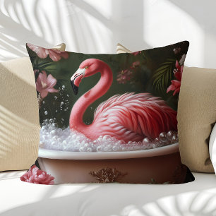 Coussin Art floral tropical de flamant rose baignoire