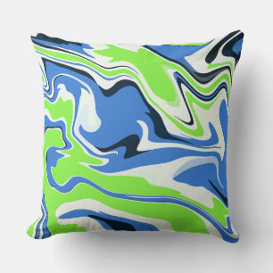 Coussin Art fluide abstrait avec des vagues bleues et vert