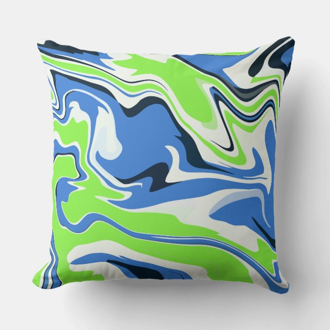 Coussin Art fluide abstrait avec des vagues bleues et vert (Recto)