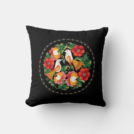 Coussin Art Folk Exquise Oiseaux Fleurs Belle Décor (Recto)