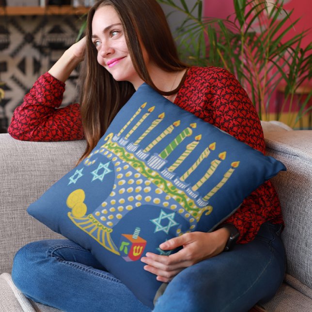 Coussin Art folklorique amusant Hanoukka Menorah (Créateur téléchargé)