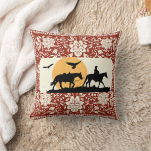 Coussin Art folklorique floral de cheval de cowboy occiden