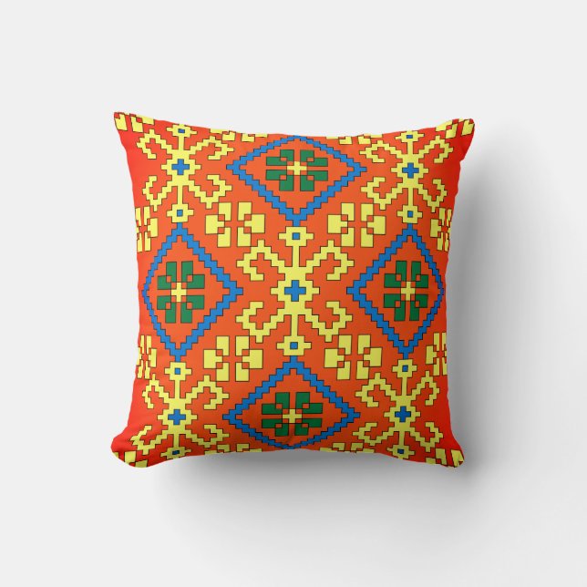 Coussin Art folklorique letton orange d'Alsunga (Recto)