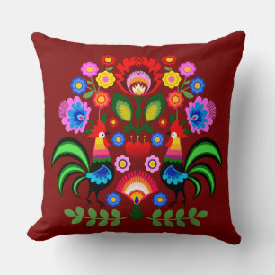 Coussin Art folklorique polonais - motif de broderie flora