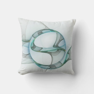 Coussin Art fractal abstrait moderne bleu turquoise gris