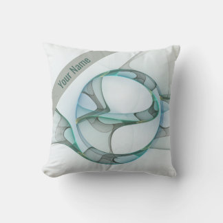 Coussin Art fractal bleu turquoise gris Nom Abstrait