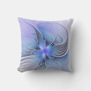 Coussin Art fractal moderne abstrait bleu lavande