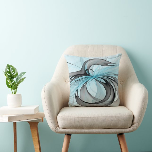 Coussin Art fractal moderne gris anthracite abstrait bleu (Chaise)