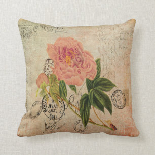Coussin art français de cru de pivoine de rose d'écriture