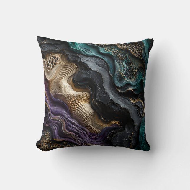 Coussin Art Géologique Abstrait Texture Or | Sarcelle Viol (Recto)