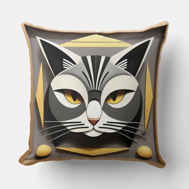 Coussin Art géométrique d'un design abstrait de chat styli (Recto)