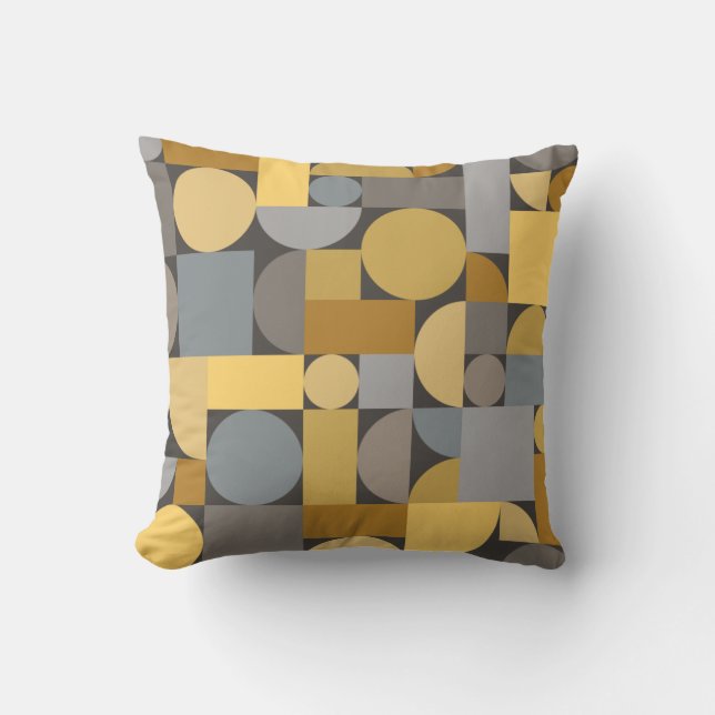 Coussin Art géométrique rétro gris jaune (Recto)