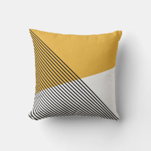 Coussin Art géométrique simple noir, blanc et jaune