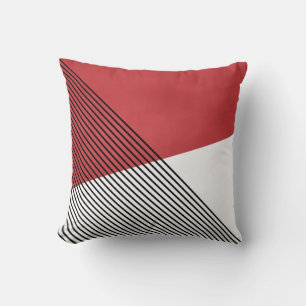 Coussin Art géométrique simple noir, blanc et rouge