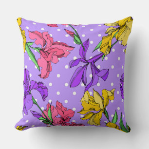 Coussin Art gravé encre violet floral vintage motif