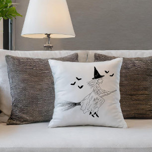 Coussin Art Minimal De La Ligne Noire De Sorcière Et Chauv